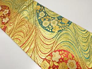 藤本敏美製　流水に桜・椿模様織り出し　振袖用袋帯